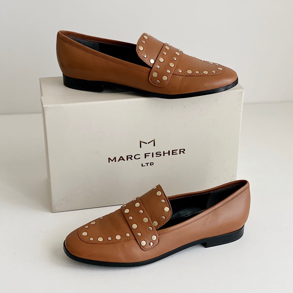 New Marc Fisher Zimma Leather Studded Loafers